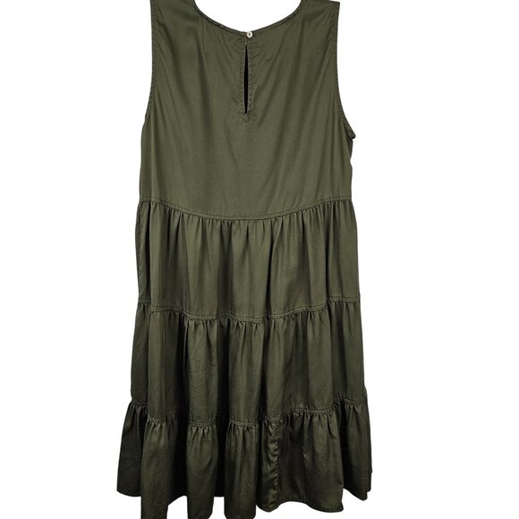 Cottagecore Boho Simple Fit Flare Olive Green Short Dress Summer TommyHilfiger 2 - Picture 1 of 12